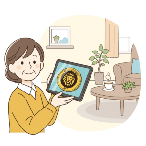 日本人のシニアが快適なインターネットを楽しんで喜んでいる様子の画像をお願いします